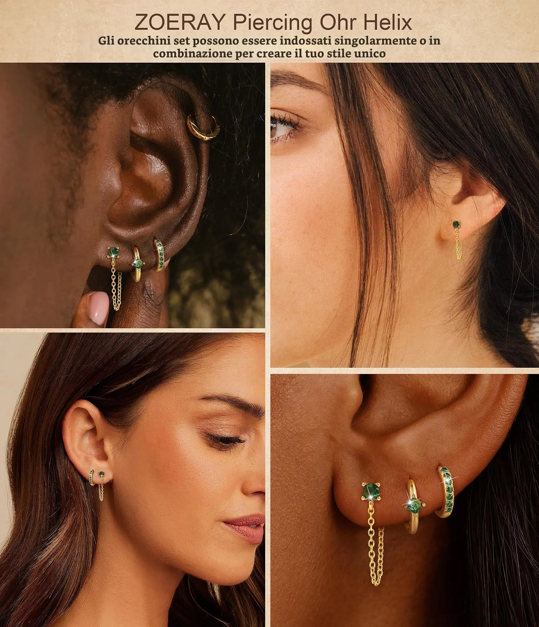 ZOERAY 3Paia Orecchini Donna Argento 925 Oro Placcato 18K Orecchini Cerchio Argento Pendenti con Punto Luce Set Orecchini Bambina Anallergici Impilabile Helix Piercing Regalo per Più Piercing Orecchio - immagine 6