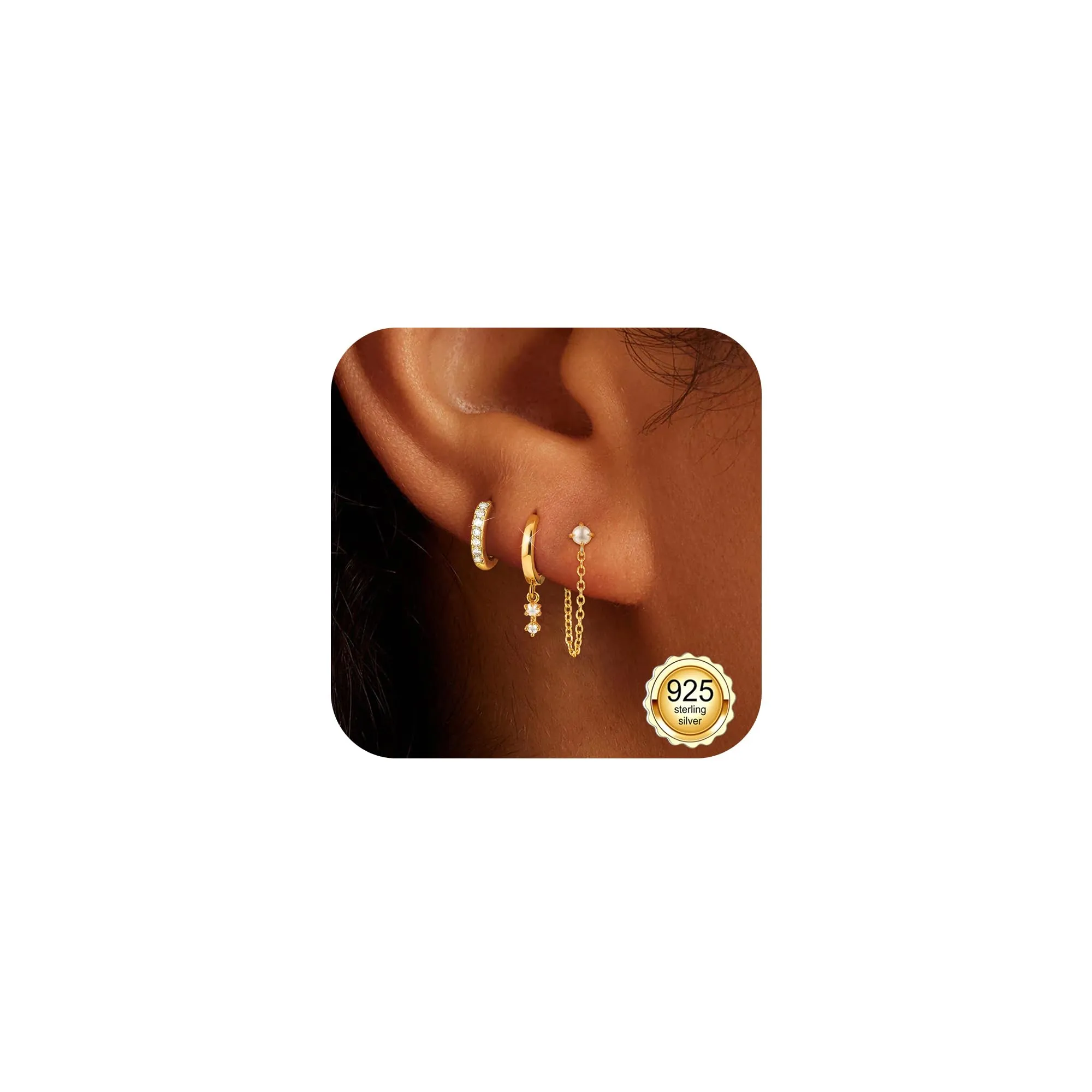 ZOERAY 3Paia Orecchini Donna Argento 925 Oro Placcato 18K Orecchini Cerchio Argento Pendenti con Punto Luce Set Orecchini Bambina Anallergici Impilabile Helix Piercing Regalo per Più Piercing Orecchio - immagine 1