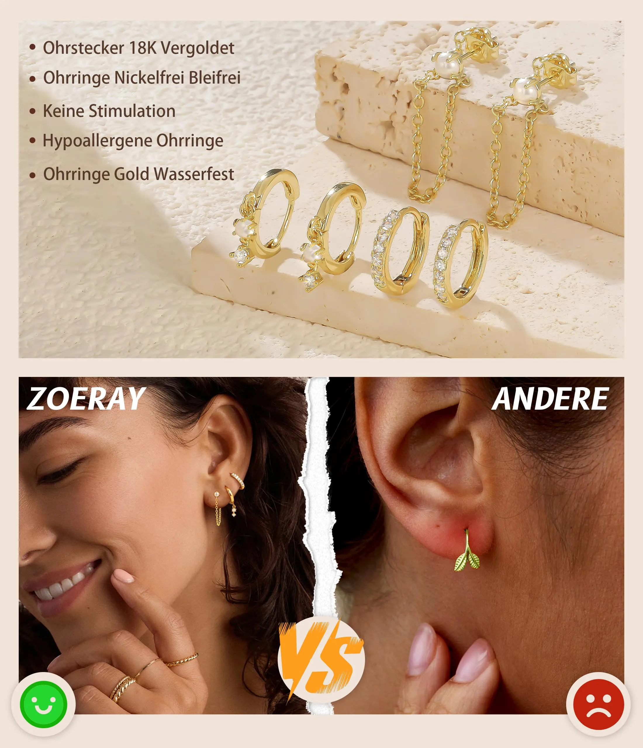 ZOERAY 3Paia Orecchini Donna Argento 925 Oro Placcato 18K Orecchini Cerchio Argento Pendenti con Punto Luce Set Orecchini Bambina Anallergici Impilabile Helix Piercing Regalo per Più Piercing Orecchio - immagine 4