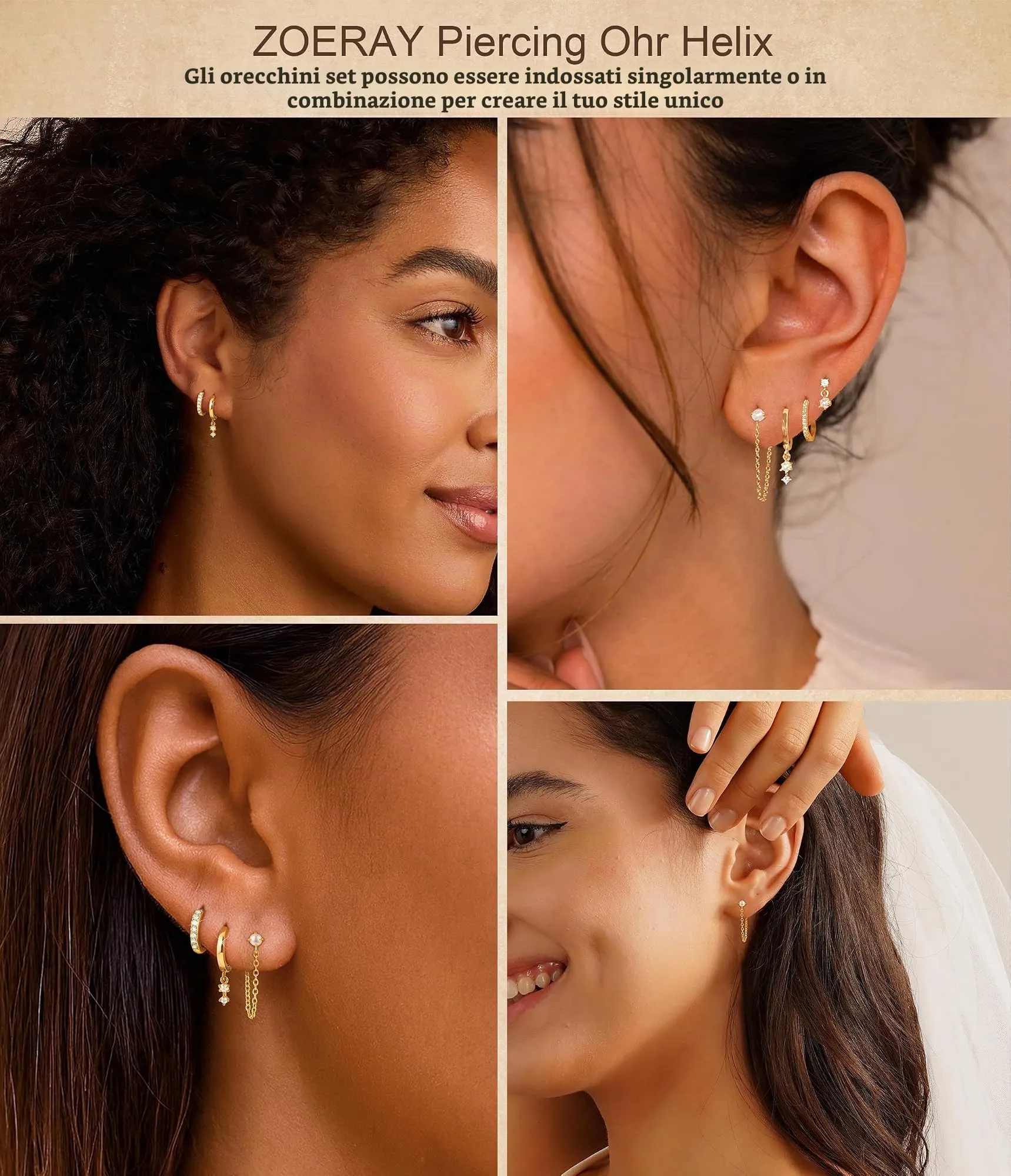 ZOERAY 3Paia Orecchini Donna Argento 925 Oro Placcato 18K Orecchini Cerchio Argento Pendenti con Punto Luce Set Orecchini Bambina Anallergici Impilabile Helix Piercing Regalo per Più Piercing Orecchio - immagine 6