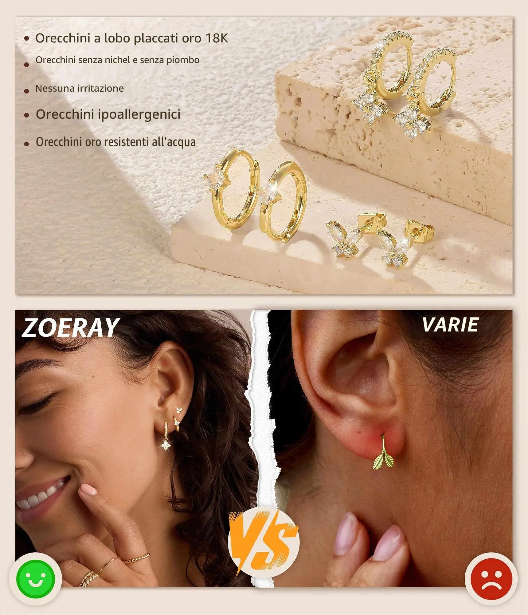 ZOERAY 3Paia Orecchini Donna Argento 925 Oro Placcato 18K Orecchini Cerchio Argento Pendenti con Punto Luce Set Orecchini Bambina Anallergici Impilabile Helix Piercing Regalo per Più Piercing Orecchio - immagine 4