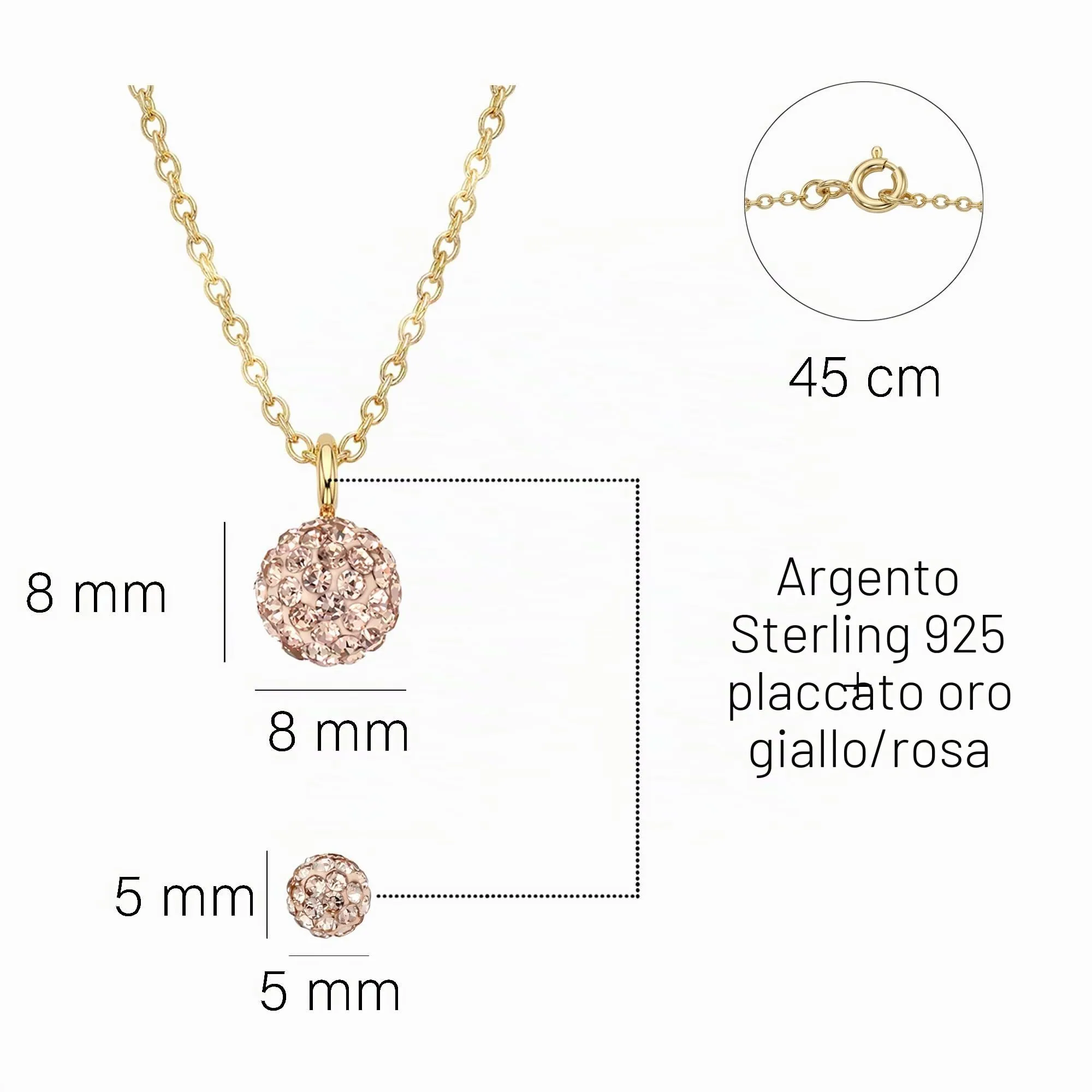 Sofia Milani - Set di 2 collane e orecchini da donna in argento 925 - Placcato oro - Con pietre di zircone - Motivo disco a sfera - immagine 4