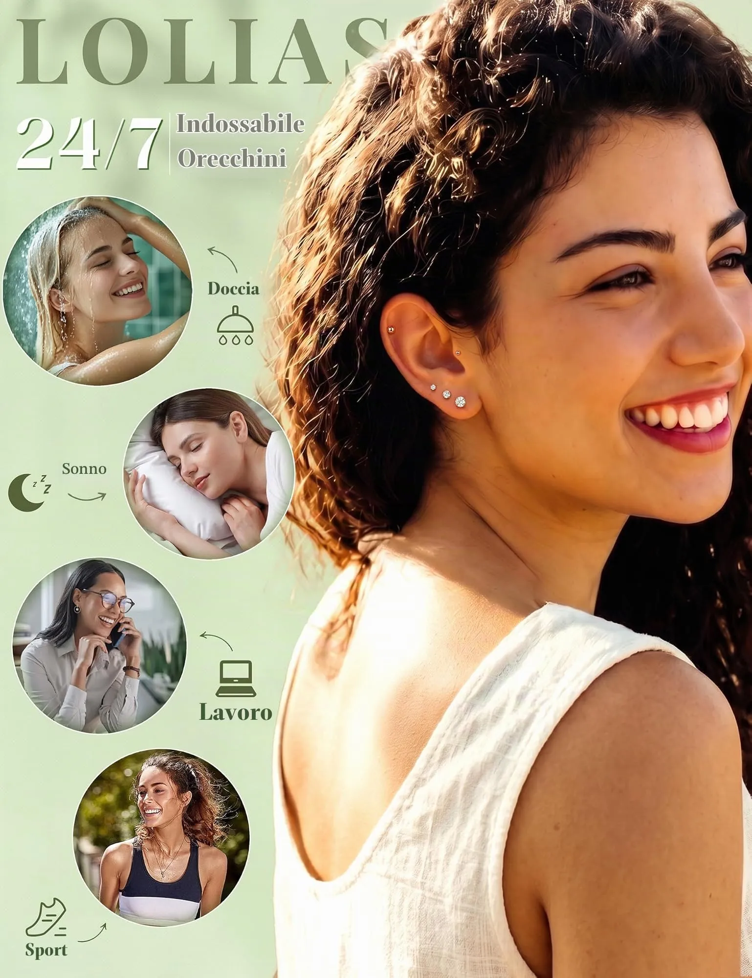 LOLIAS 9 Paia Orecchini Donna Color Oro Rosa Piercing Orecchio - immagine 3