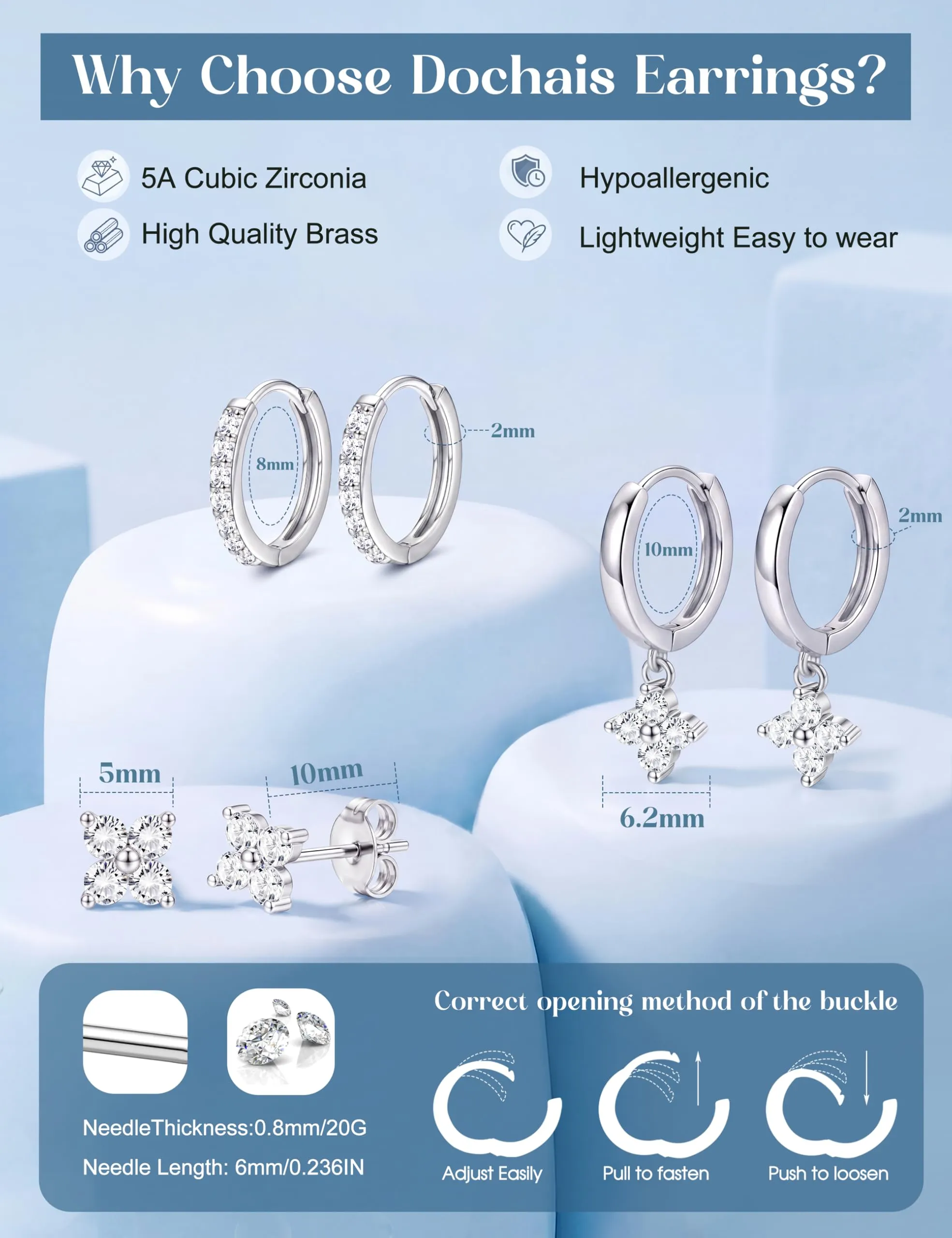 Dochais 3 Paia Set Orecchini Donna Cerchio Argento Color Orecchini Placcato Oro 14K Ipoallergenico Orecchini a Cerchio Piccoli Small Hoop Earrings Cartilagine Trago Helix Piercing Orecchino Donna - immagine 5