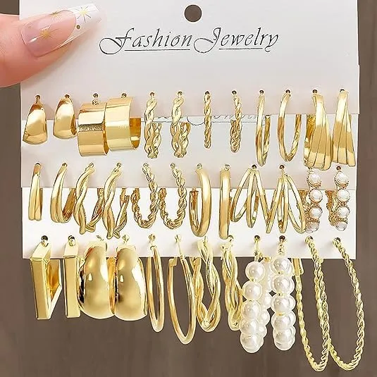 18 Paia Orecchini Oro Donna Set,Orecchini Oro Set,Sets Orecchine Anallergici Donna Oros, Zircone Sintetico Scintillante, Un Gioiello Elegante da Regalare, Perfetto per Mamme, Mogli O Fidanzate/B - immagine 4