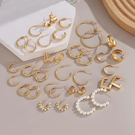 18 Paia Orecchini Oro Donna Set,Orecchini Oro Set,Sets Orecchine Anallergici Donna Oros, Zircone Sintetico Scintillante, Un Gioiello Elegante da Regalare, Perfetto per Mamme, Mogli O Fidanzate/B - immagine 5