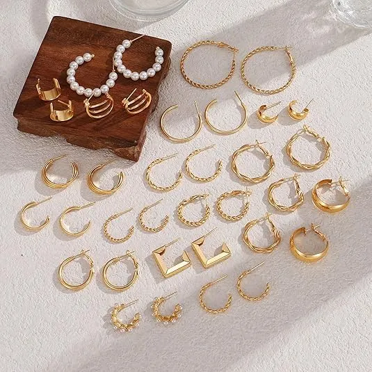 18 Paia Orecchini Oro Donna Set,Orecchini Oro Set,Sets Orecchine Anallergici Donna Oros, Zircone Sintetico Scintillante, Un Gioiello Elegante da Regalare, Perfetto per Mamme, Mogli O Fidanzate/B - immagine 7