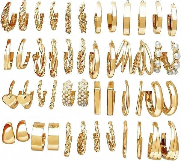 24 Paia Orecchini Oro Donna Set,Orecchini Oro Set,Sets Orecchine Anallergici Donna Oros, Zircone Sintetico Scintillante, Un Gioiello Elegante da Regalare, Perfetto per Mamme, Mogli O Fidanzate/C - immagine 1