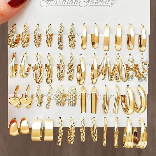 24 Paia Orecchini Oro Donna Set,Orecchini Oro Set,Sets Orecchine Anallergici Donna Oros, Zircone Sintetico Scintillante, Un Gioiello Elegante da Regalare, Perfetto per Mamme, Mogli O Fidanzate/C - immagine 3