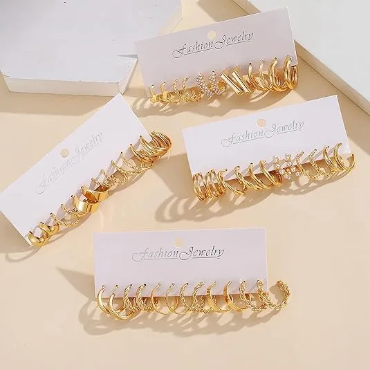 24 Paia Orecchini Oro Donna Set,Orecchini Oro Set,Sets Orecchine Anallergici Donna Oros, Zircone Sintetico Scintillante, Un Gioiello Elegante da Regalare, Perfetto per Mamme, Mogli O Fidanzate/C - immagine 4