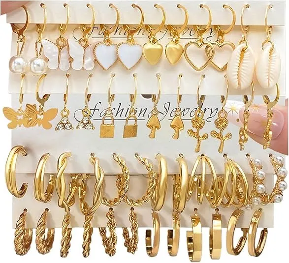 24 Paia Orecchini Oro Donna Set,Orecchini Oro Set,Sets Orecchine Anallergici Donna Oros, Zircone Sintetico Scintillante, Un Gioiello Elegante da Regalare, Perfetto per Mamme, Mogli O Fidanzate/D - immagine 1