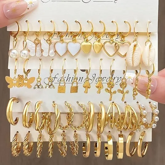 24 Paia Orecchini Oro Donna Set,Orecchini Oro Set,Sets Orecchine Anallergici Donna Oros, Zircone Sintetico Scintillante, Un Gioiello Elegante da Regalare, Perfetto per Mamme, Mogli O Fidanzate/D - immagine 4