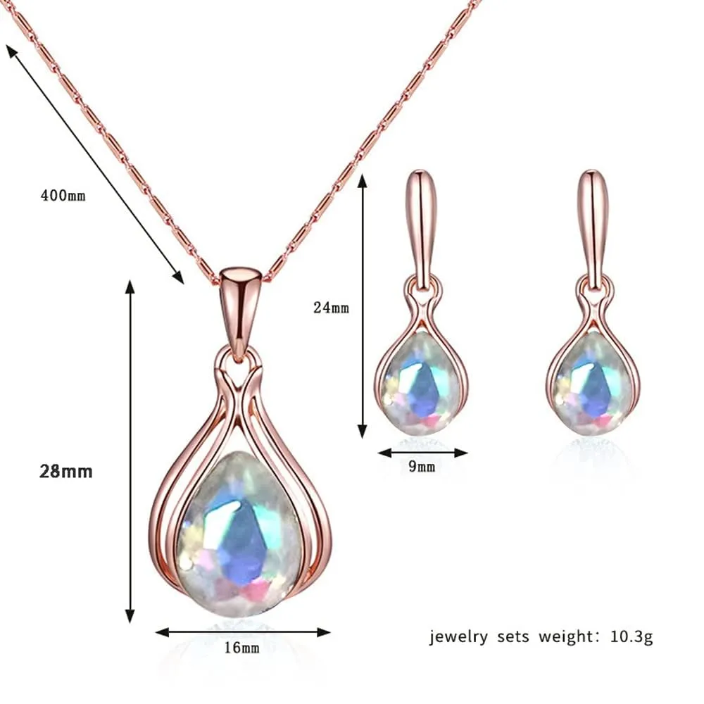 BWOOOWE Parure Gioielli Donna 2 Pezzi Set Collana Orecchini Donna a Goccia Collana con Ciondolo Orecchini Pendenti a Goccia Set Gioielli da Sposa Elegante per Cerimonia Festa (Colorato) - immagine 2