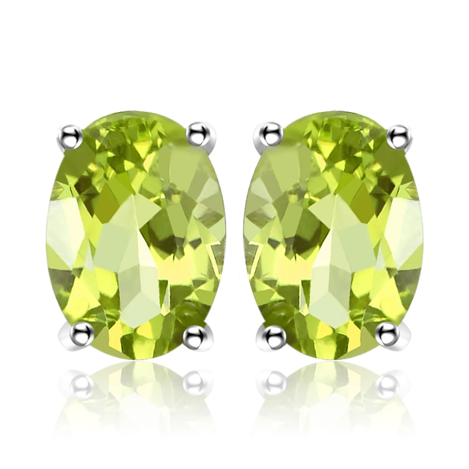 JewelryPalace Ovale 1.8ct Naturale Verde Peridot Birthstone Stud Orecchini Naturale placcato oro bianco 14K - immagine 1