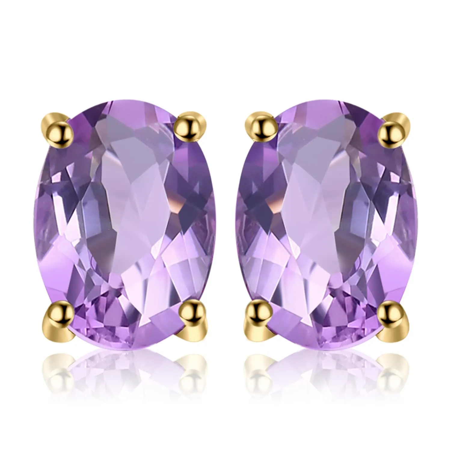 JewelryPalace Orecchini a Bottone Donna placcato oro giallo 14K con Zirconia cubica color ametista, Topazio Azzurro, Citrino, Granato, Peridoto - Stud Orecchini a Lobo in Tre Ori - immagine 1