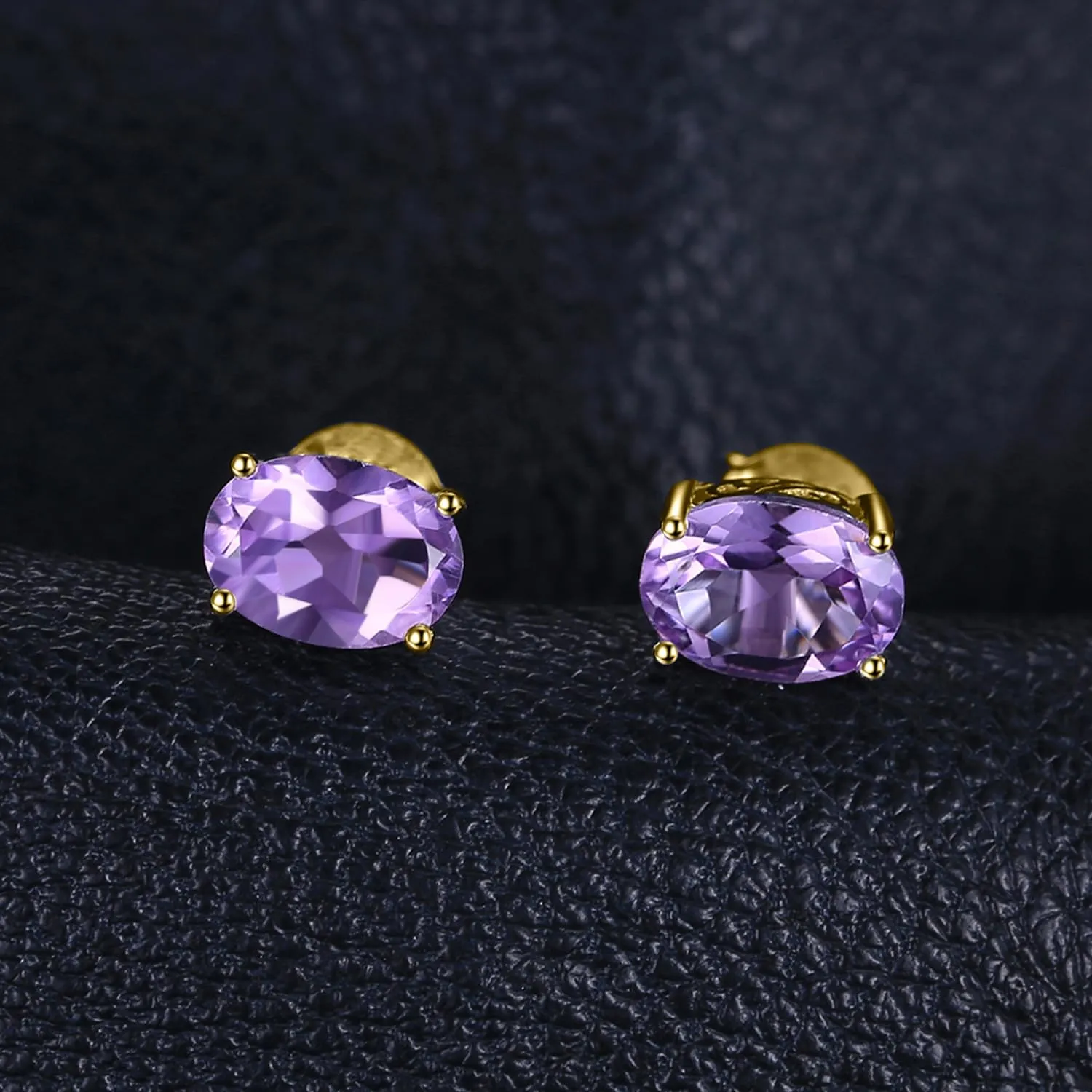 JewelryPalace Orecchini a Bottone Donna placcato oro giallo 14K con Zirconia cubica color ametista, Topazio Azzurro, Citrino, Granato, Peridoto - Stud Orecchini a Lobo in Tre Ori - immagine 3