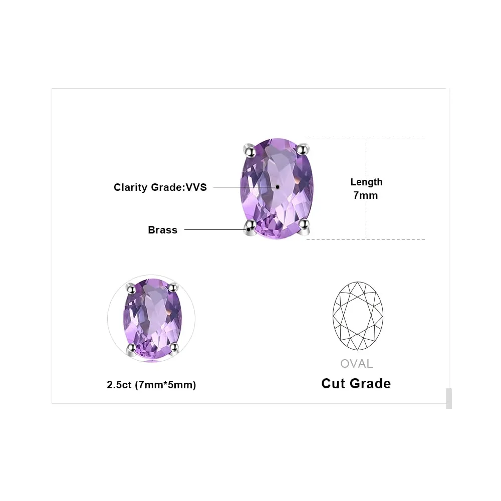 JewelryPalace Ovale 1.4ct Zirconia cubica color ametista Birthstone Stud Orecchini Pure placcato oro bianco 14K - immagine 2