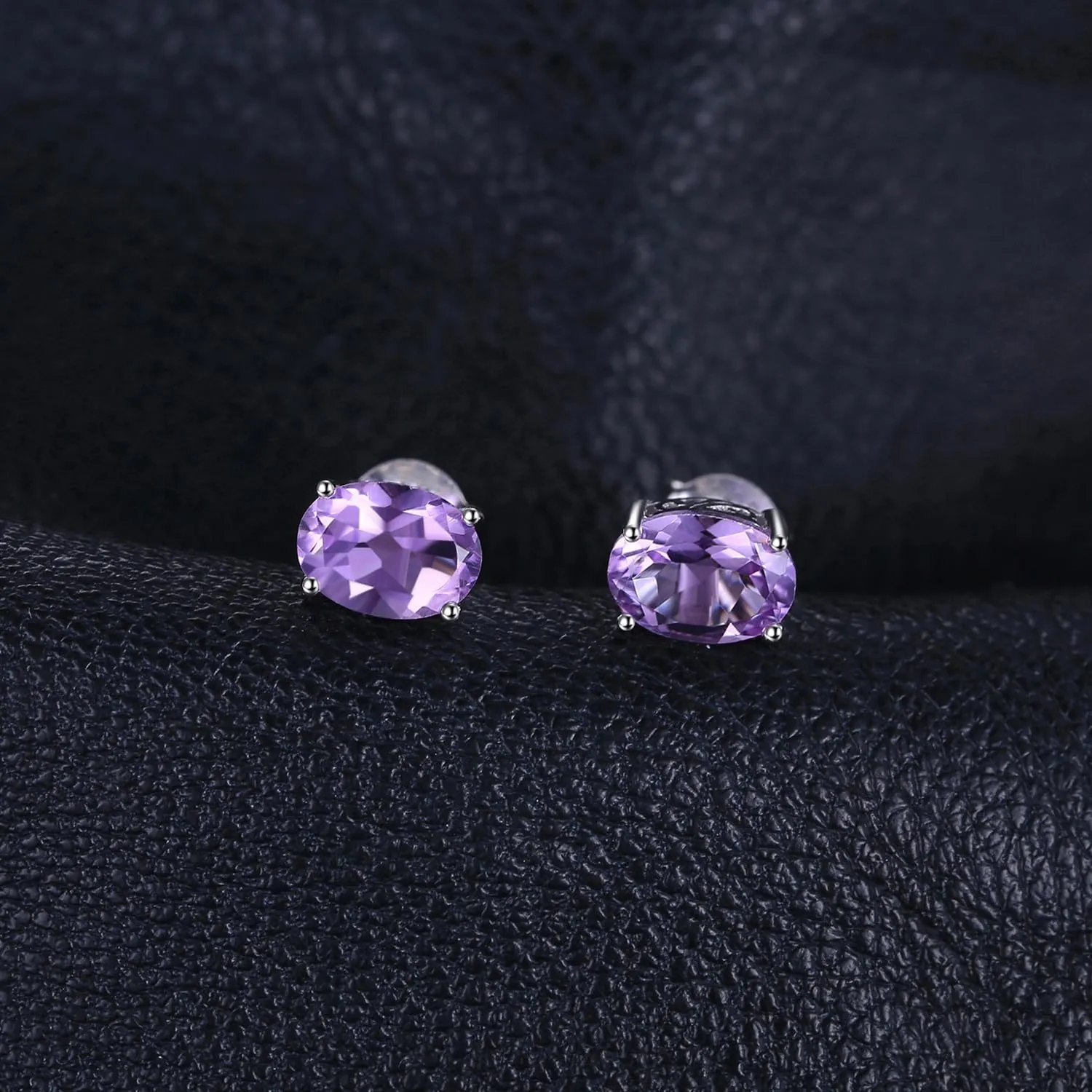 JewelryPalace Ovale 1.4ct Zirconia cubica color ametista Birthstone Stud Orecchini Pure placcato oro bianco 14K - immagine 3
