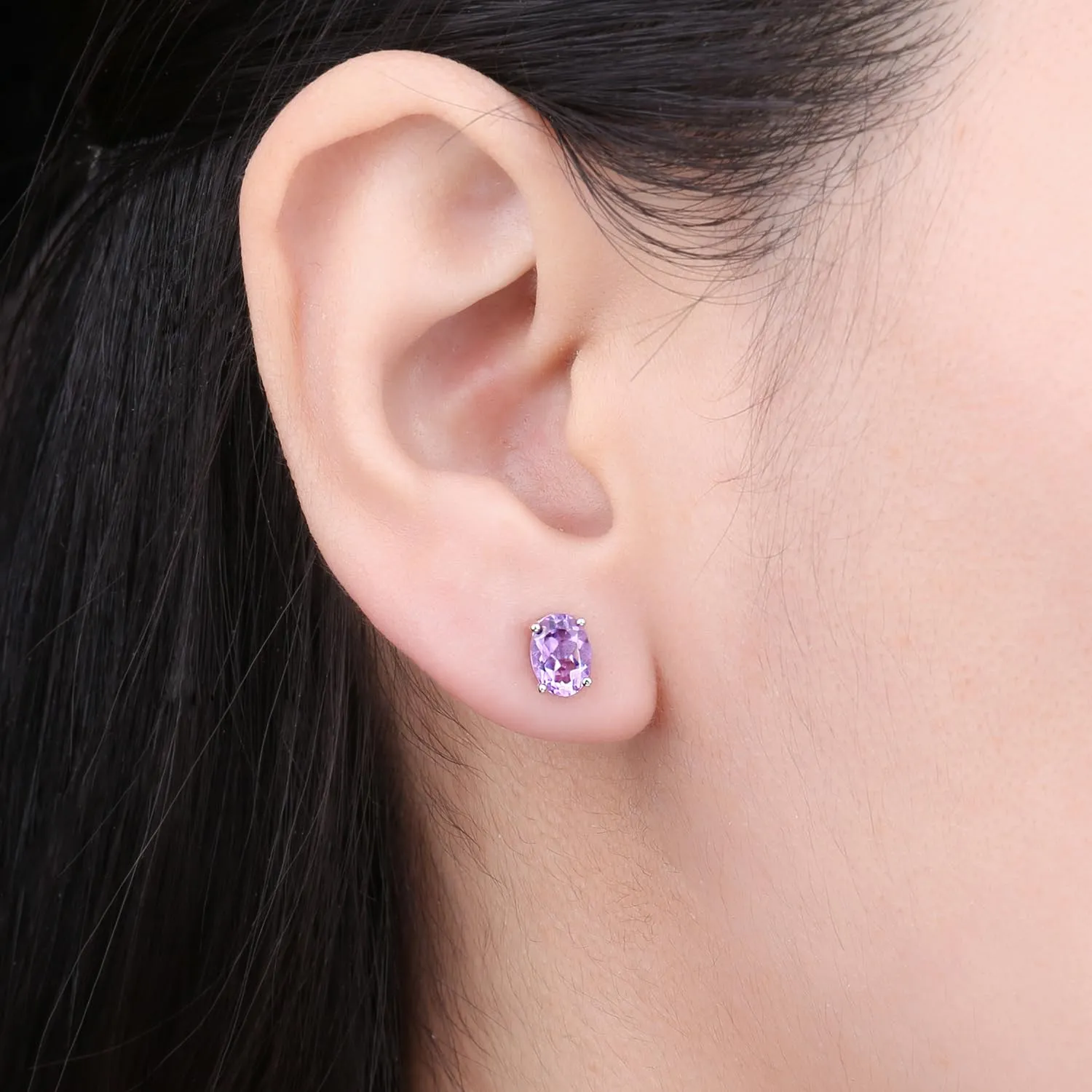 JewelryPalace Ovale 1.4ct Zirconia cubica color ametista Birthstone Stud Orecchini Pure placcato oro bianco 14K - immagine 4