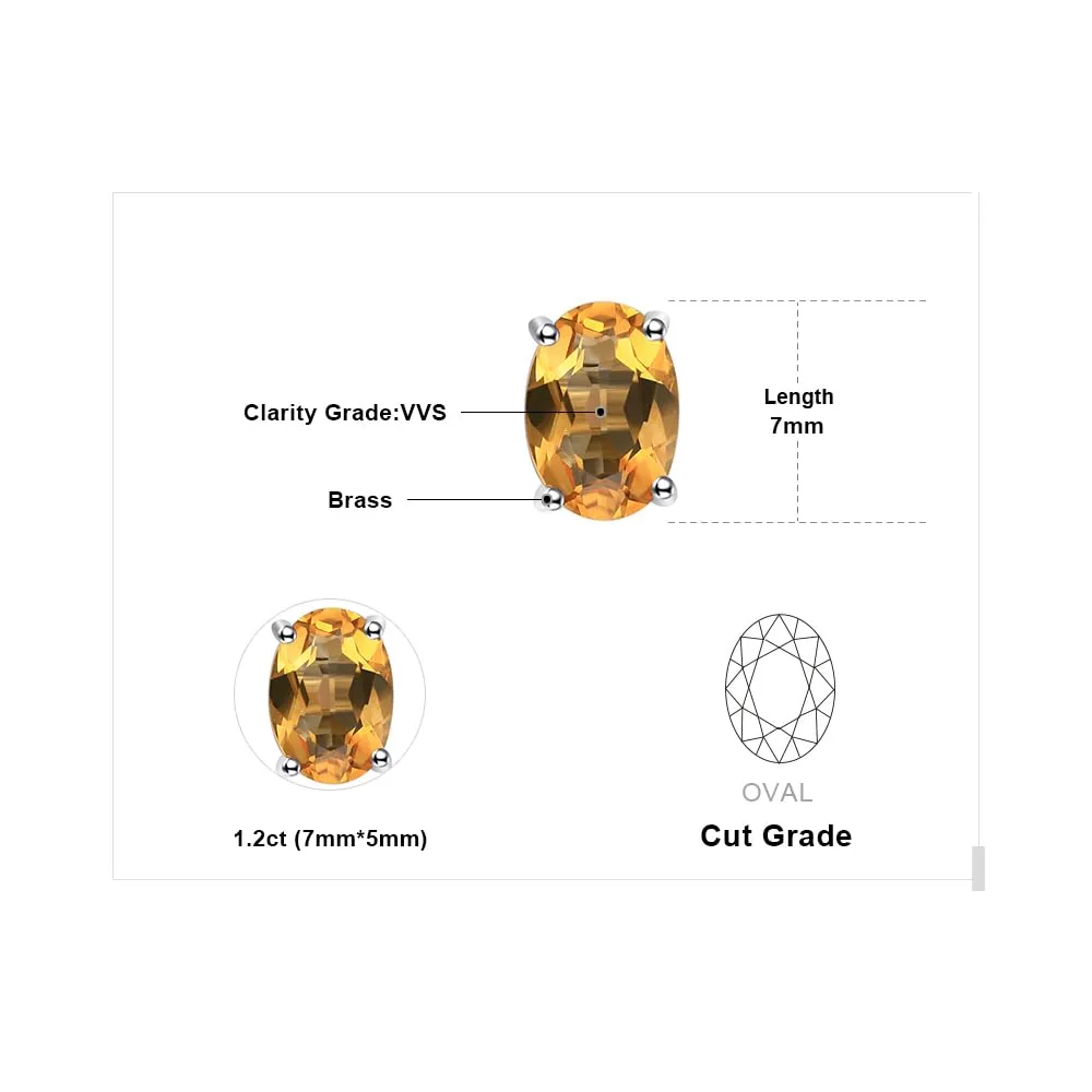 JewelryPalace Ovale 1.4ct Nanocristallo color citrino Birthstone Stud Orecchini Solido placcato oro bianco 14K - immagine 2