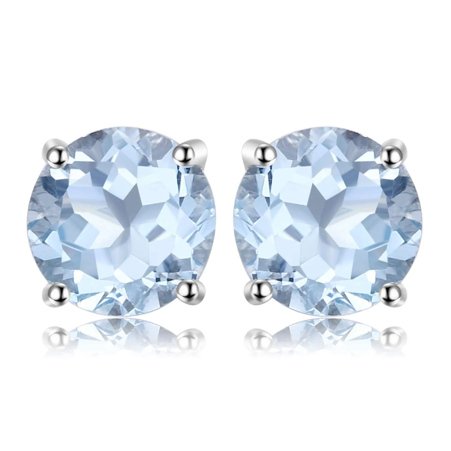 JewelryPalace Rotondo 2ct Skys Blue Colored Created Spinel Birthstone Stud Orecchini chapado en oro blanco de 14K - immagine 1