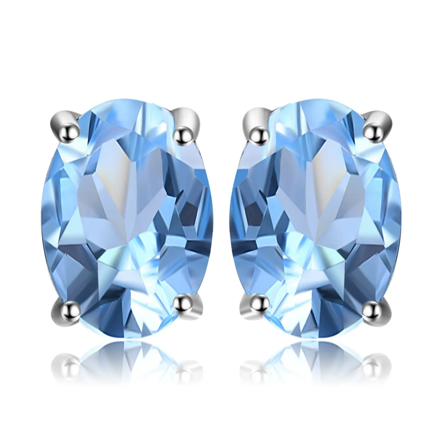 JewelryPalace Ovale 1.9ct placcato oro bianco 14K Naturale Cielo Blu Azzurro Topazio Birthstone Stud Orecchini Solido - immagine 1