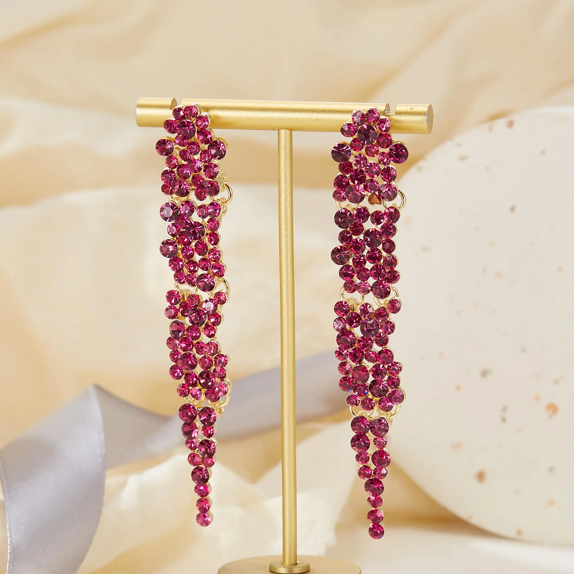 EVER FAITH Orecchini di dichiarazione strass cristallo banchetto lungo lampadario pendenti per le donne ballo di fine anno sposa, Medio, Cristallo, Nessuna gemma - immagine 4
