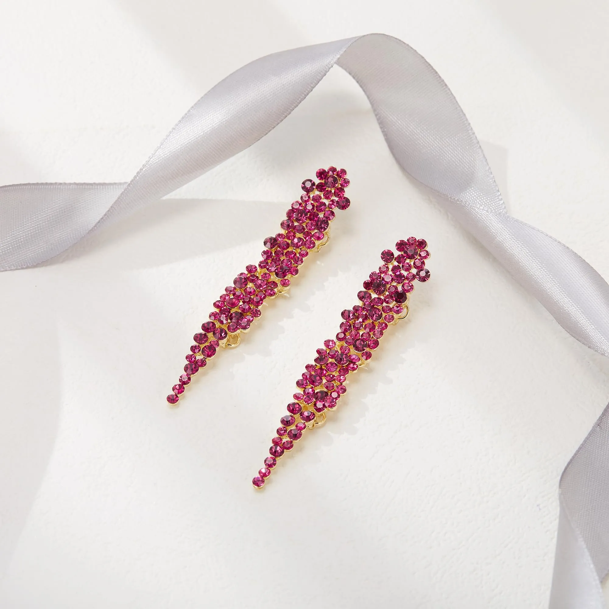 EVER FAITH Orecchini di dichiarazione strass cristallo banchetto lungo lampadario pendenti per le donne ballo di fine anno sposa, Medio, Cristallo, Nessuna gemma - immagine 5
