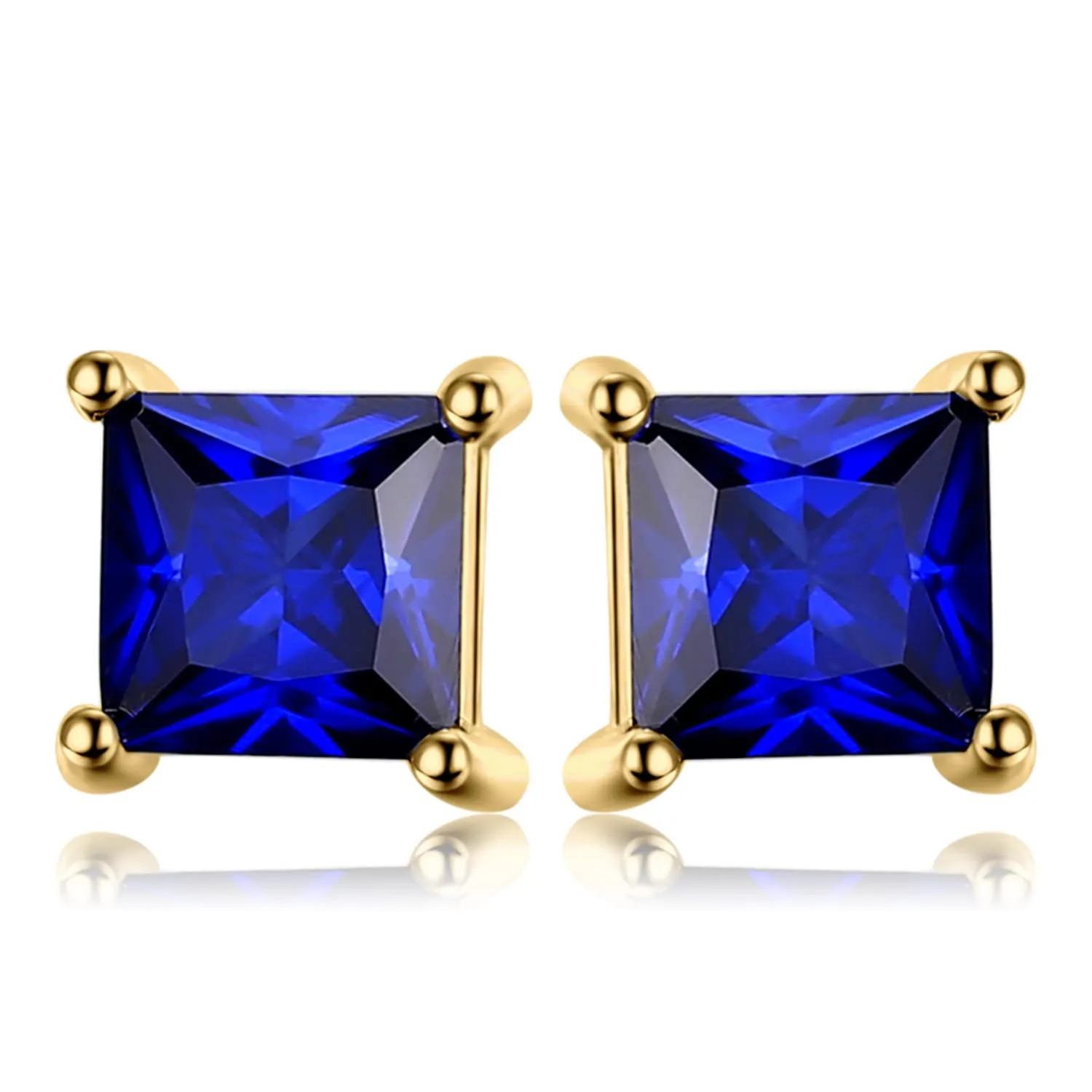 JewelryPalace Orecchini a Lobo placcato oro bianco 14K con Royal Blue Created Spinel, Piercing a Bottone con Pietre Dure a Taglio Principessa, Set Gioielli Donna Blu in Oro Bianco - immagine 1