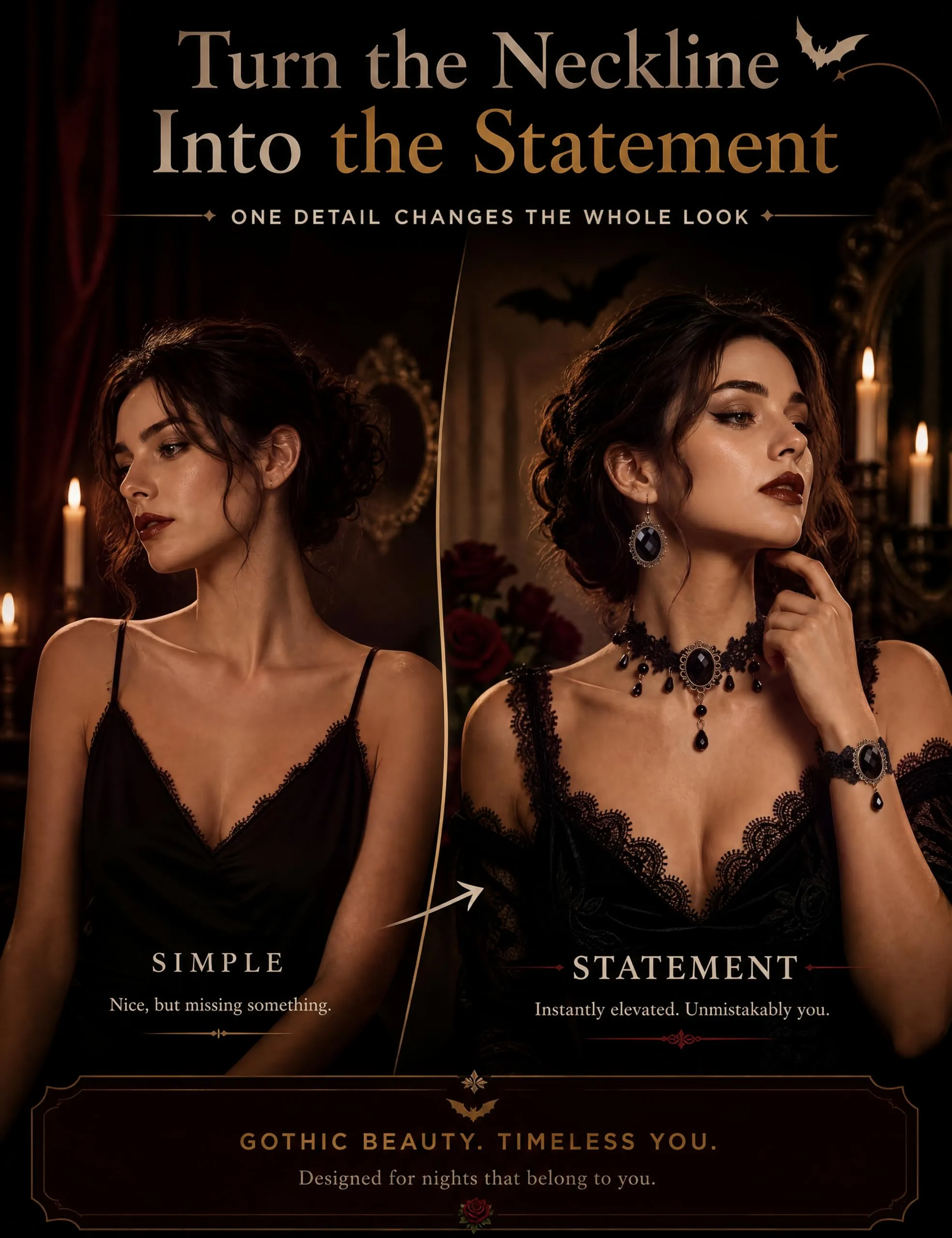ADRAMATA Gioielli Halloween Collana Vampiro Orecchini Gotici e Bracciale - immagine 4