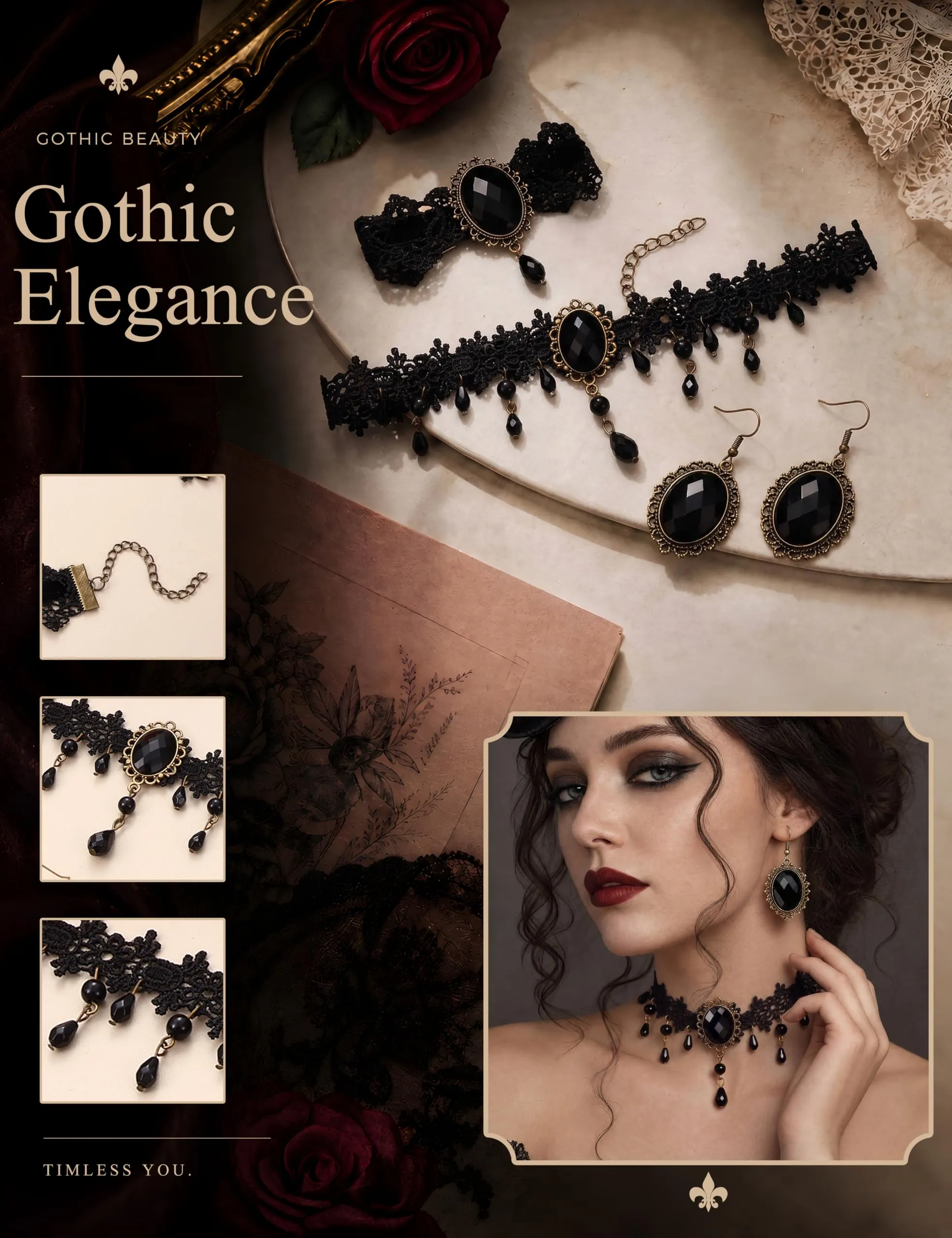 ADRAMATA Gioielli Halloween Collana Vampiro Orecchini Gotici e Bracciale - immagine 6