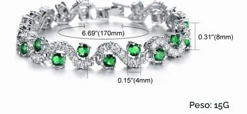 Crystalline Azuria Donna 18ct Placcato Oro Bianco Verde Smeraldo simulato Cristalli di Zirconi Parure Collana con Ciondolo 45 cm Orecchini Bracciale - immagine 7