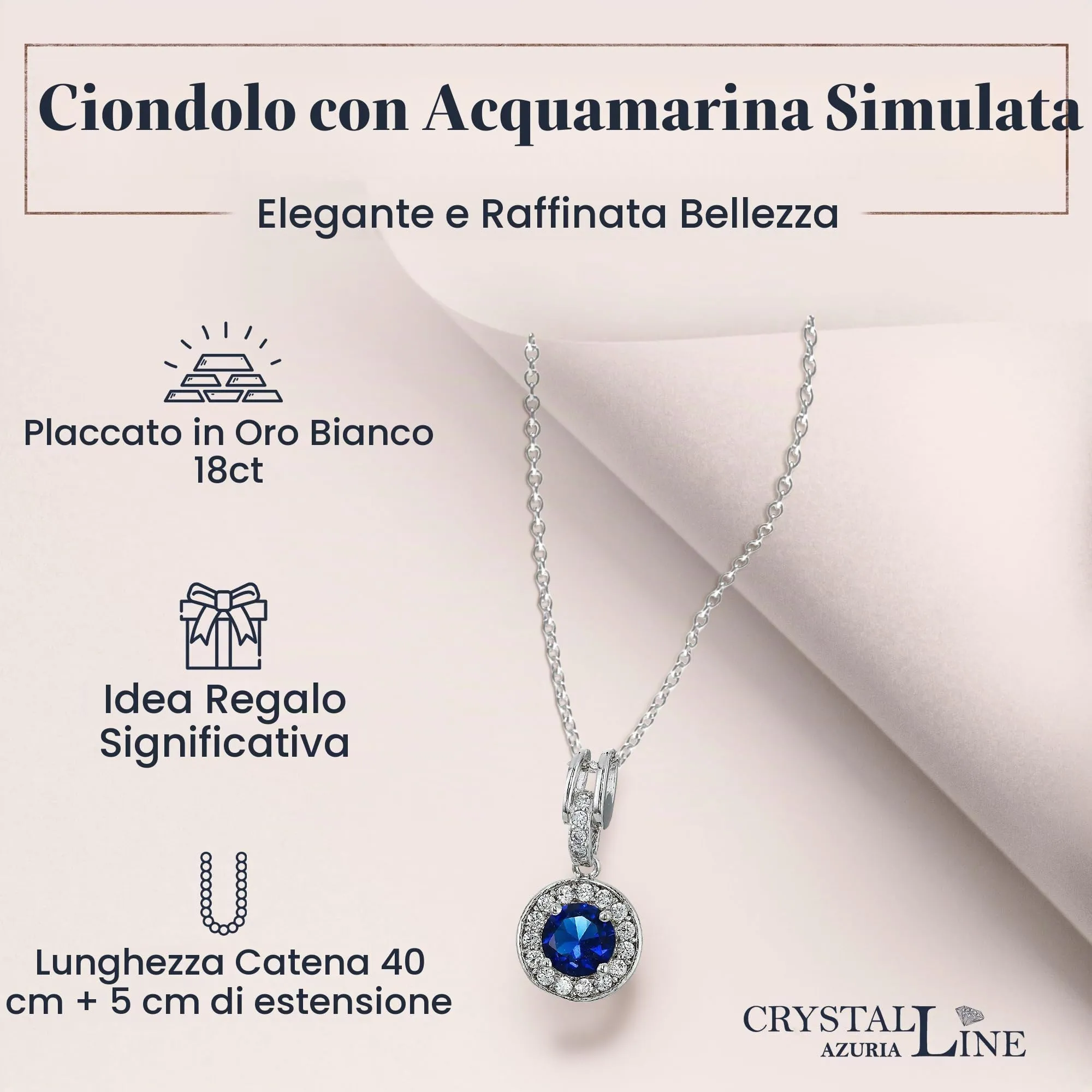 Crystalline Azuria Donna 18ct Placcato Oro Zaffiro simulato Blu Cristalli di Zirconi Rotondo Parure Collana con Ciondolo 45 cm Orecchini Bracciale - immagine 4