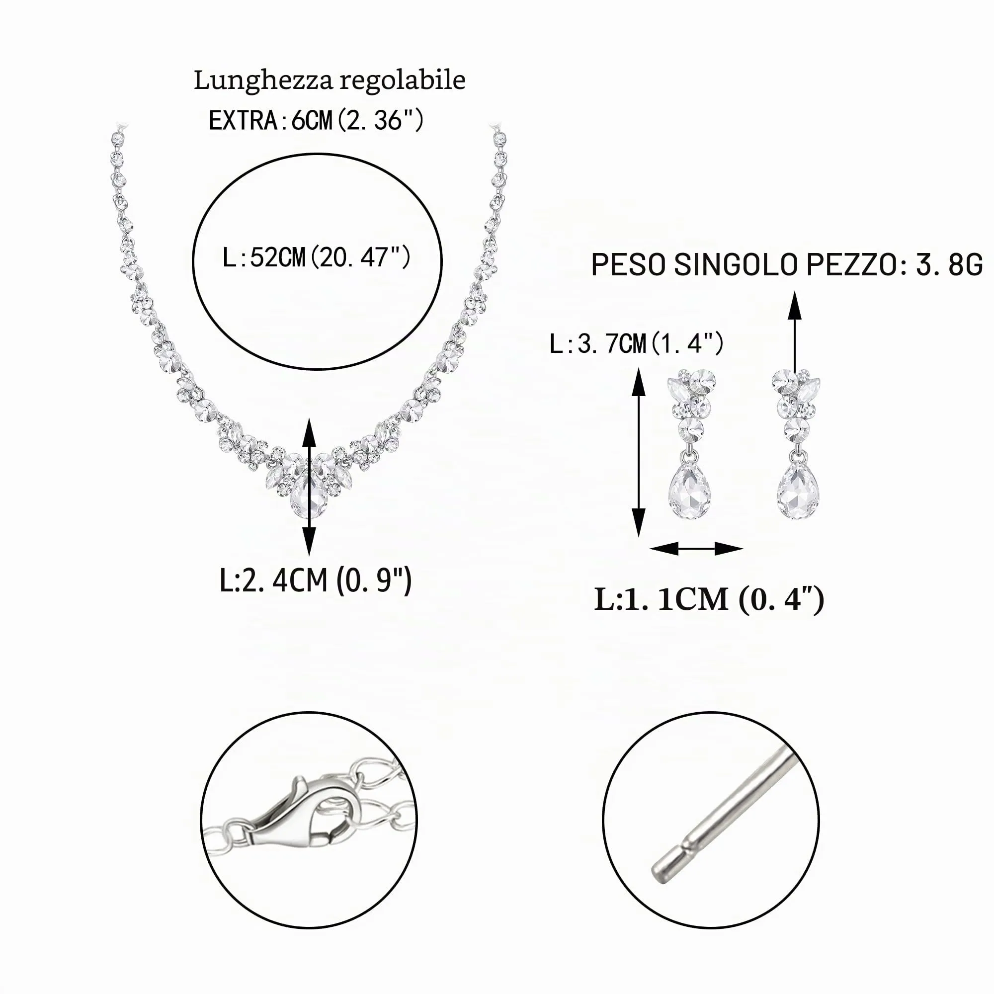 EVER FAITH Collana e Orecchini da Donna, Cristallo austriaco Nuziale Floreale goccia Parure Gioielli Argento-fondo - immagine 6