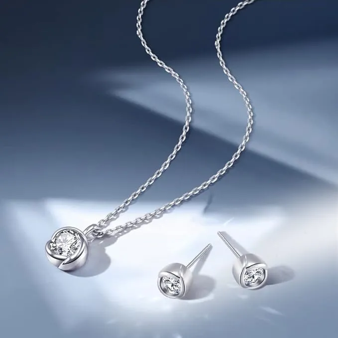 immobird Collana Orecchini Donna Set in Argento Sterling 925 di Rosa Fiore Ciondolo con Pietra Portafortuna Per Festival Regalo - immagine 2