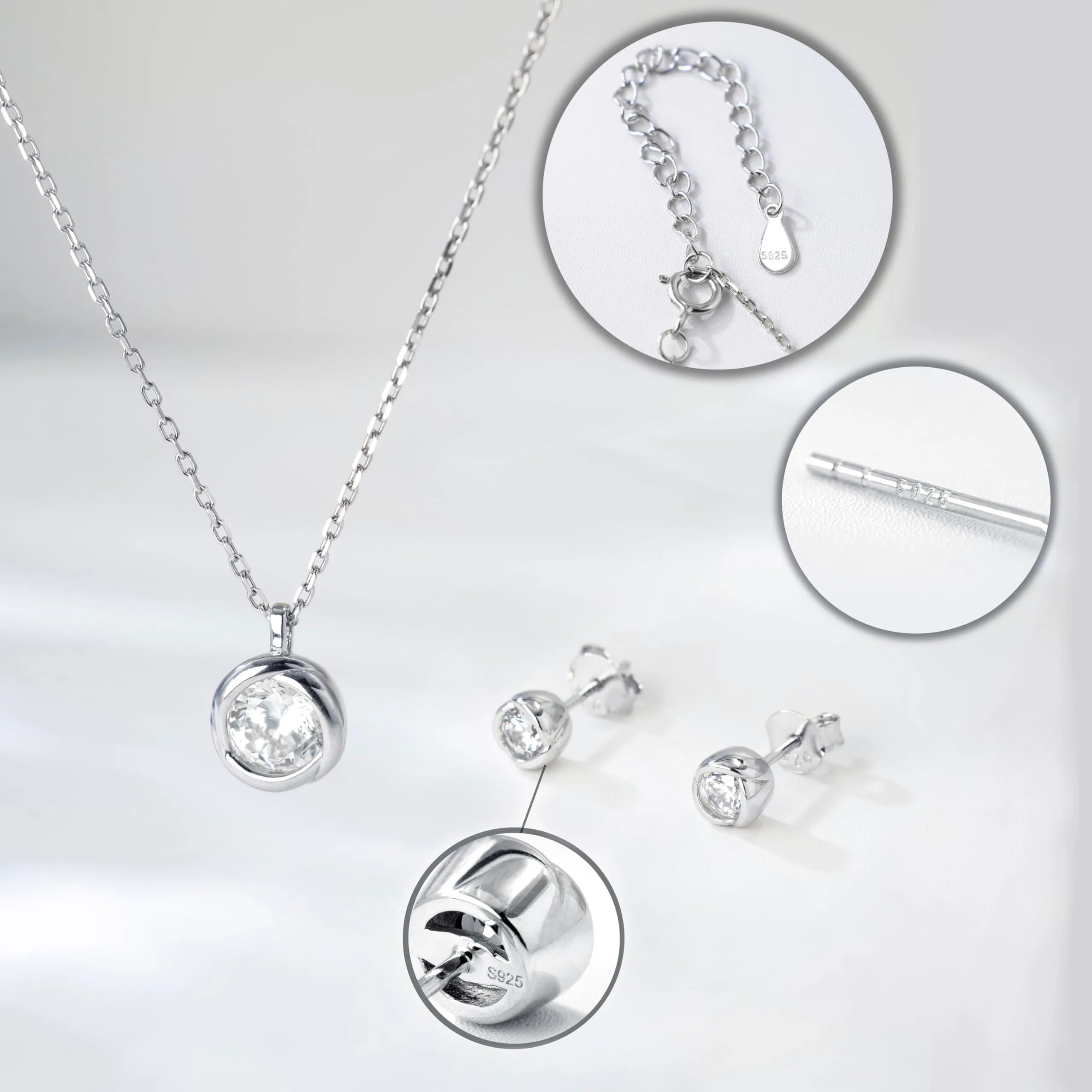 immobird Collana Orecchini Donna Set in Argento Sterling 925 di Rosa Fiore Ciondolo con Pietra Portafortuna Per Festival Regalo - immagine 3