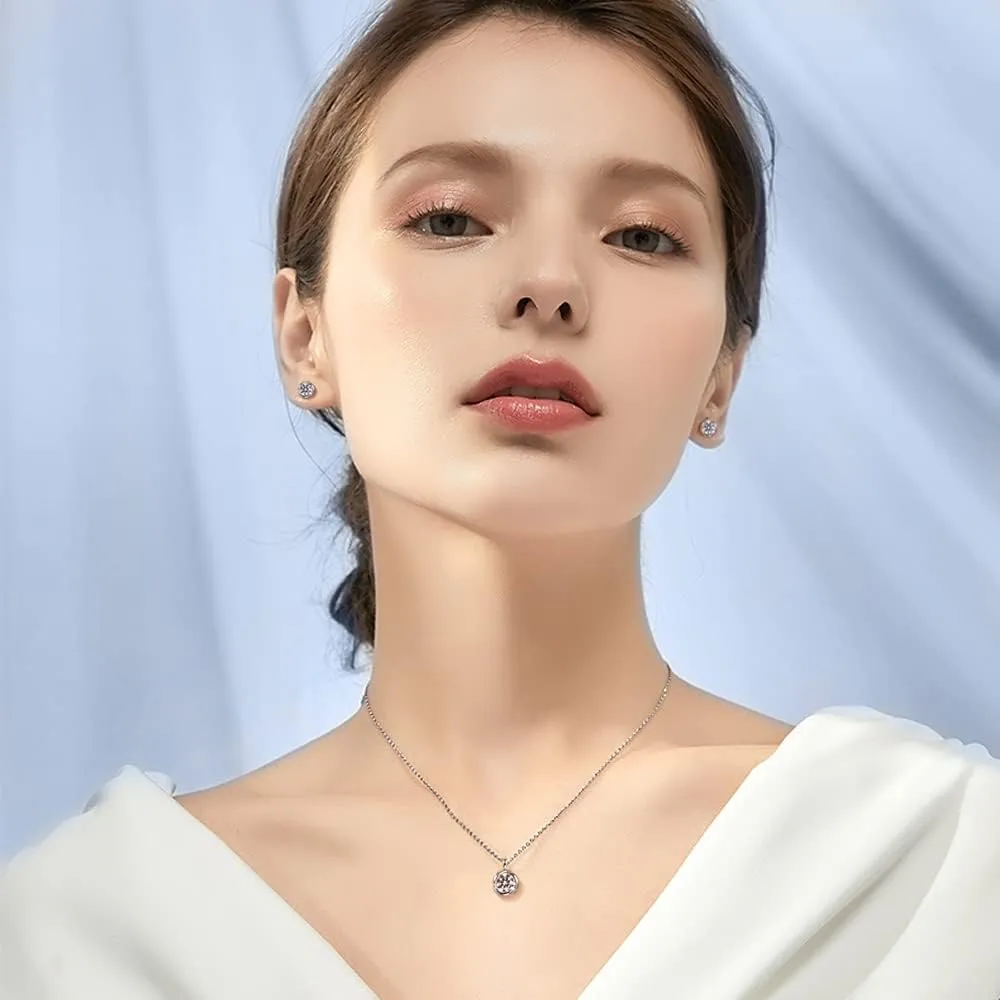 immobird Collana Orecchini Donna Set in Argento Sterling 925 di Rosa Fiore Ciondolo con Pietra Portafortuna Per Festival Regalo - immagine 4