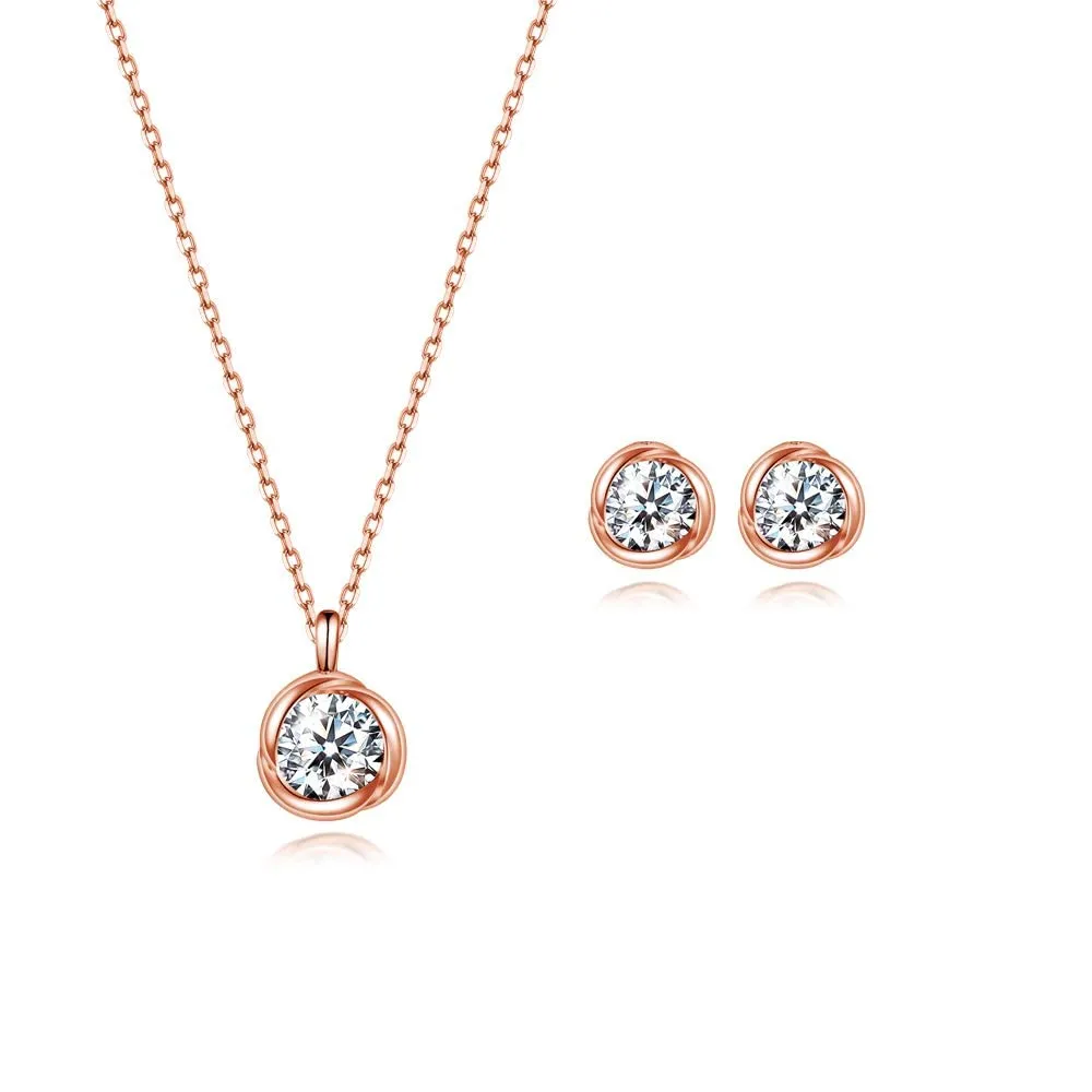 immobird Collana Orecchini Donna Set in Argento Sterling 925 di Rosegold Rosa Fiore Ciondolo con Pietra Portafortuna 5A-Zirconi Per Festival Regalo - immagine 1