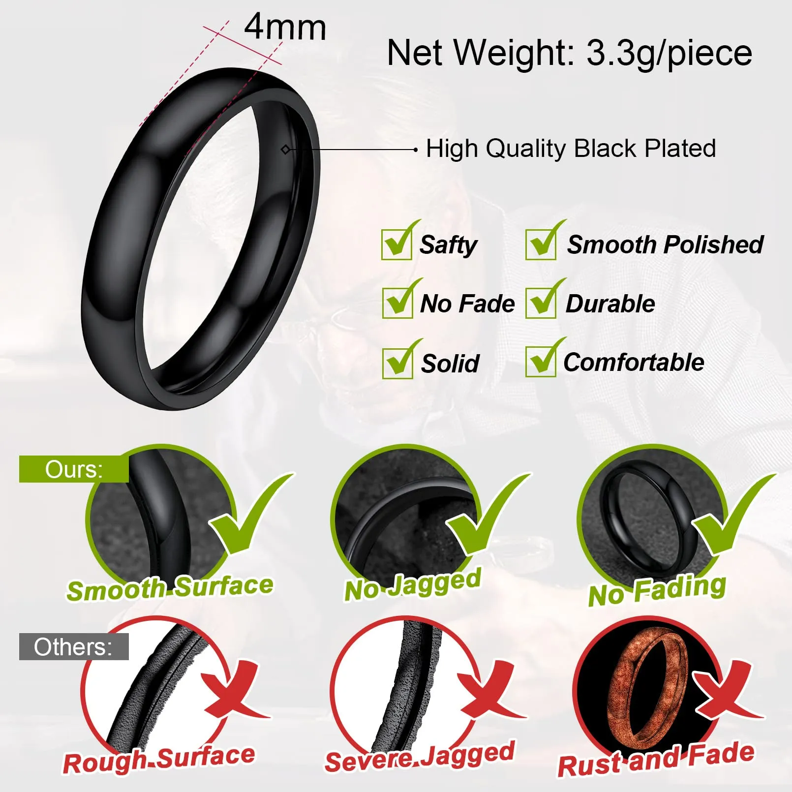 FaithHeart Anello Impilabile Classica per Uomo Donna Larghezza 2/4/6/8 MM Misure Diverse Argento Oro Nero Set di Anelli Fantasia Regalo Compleanno Coppie - immagine 3