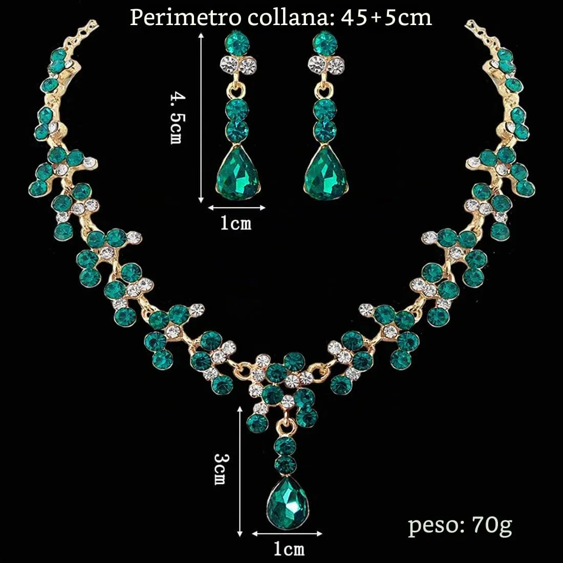 Prosy Bride Strass Collana e Orecchini Set Collana di Cristallo Bridal Party Wedding Jewelry Set per le Donne e le Ragazze (Verde) - immagine 3