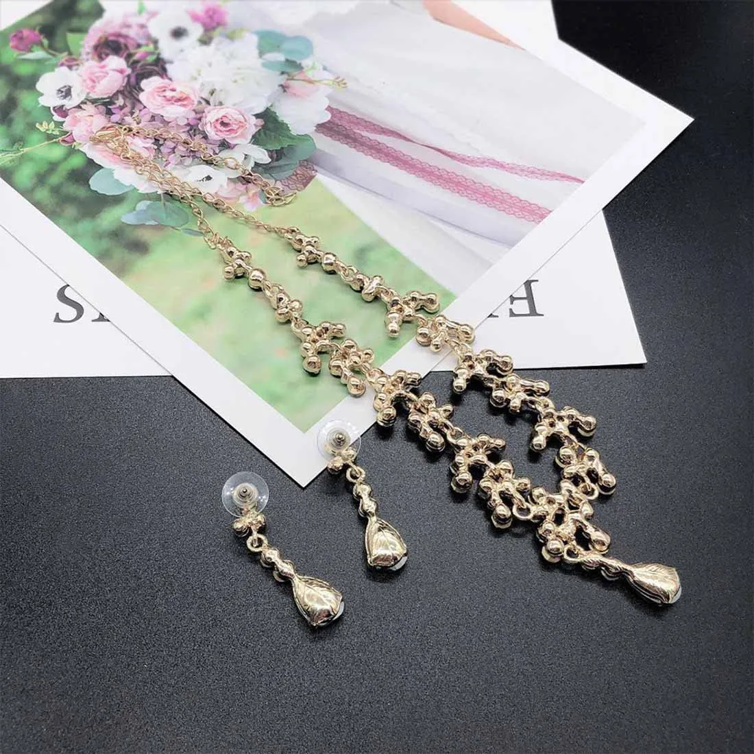 Prosy Bride Strass Collana e Orecchini Set Collana di Cristallo Bridal Party Wedding Jewelry Set per le Donne e le Ragazze (Verde) - immagine 6