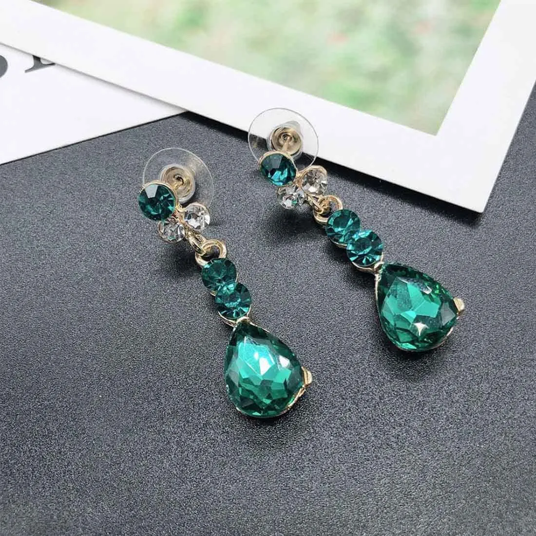 Prosy Bride Strass Collana e Orecchini Set Collana di Cristallo Bridal Party Wedding Jewelry Set per le Donne e le Ragazze (Verde) - immagine 7