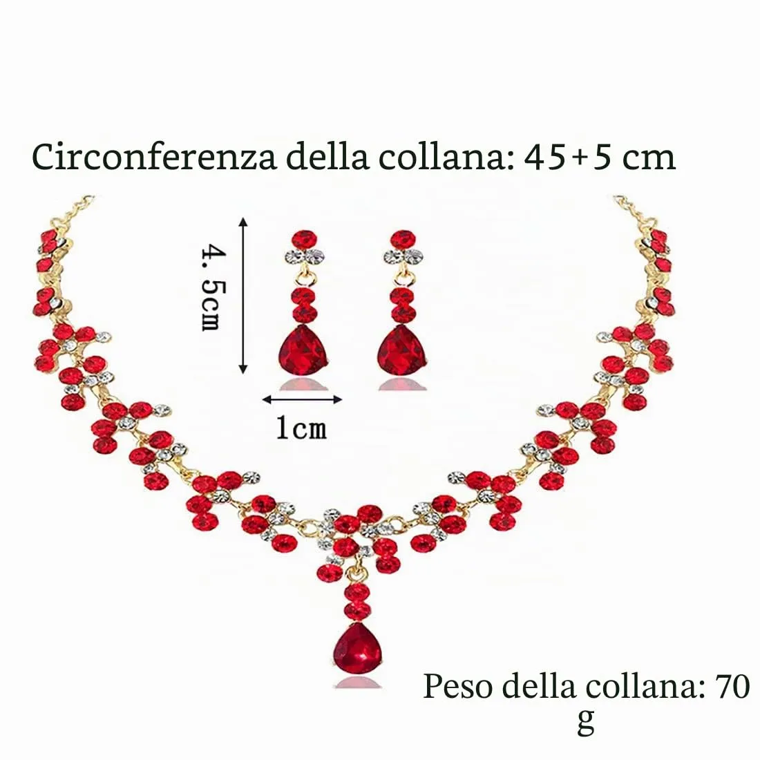 Prosy Bride Strass Collana e Orecchini Set Collana di Cristallo Bridal Party Wedding Jewelry Set per le Donne e le Ragazze (Rosso) - immagine 3
