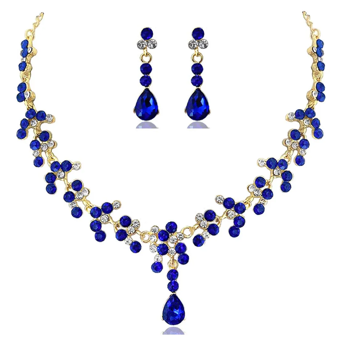 Prosy Bride Strass Collana e Orecchini Set Collana di Cristallo Bridal Party Wedding Jewelry Set per le Donne e le Ragazze (Blu) - immagine 1