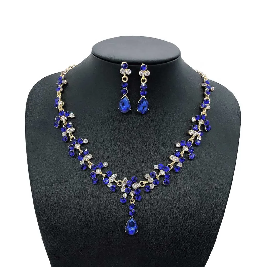 Prosy Bride Strass Collana e Orecchini Set Collana di Cristallo Bridal Party Wedding Jewelry Set per le Donne e le Ragazze (Blu) - immagine 2