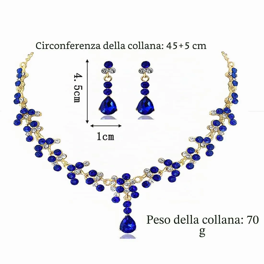 Prosy Bride Strass Collana e Orecchini Set Collana di Cristallo Bridal Party Wedding Jewelry Set per le Donne e le Ragazze (Blu) - immagine 3