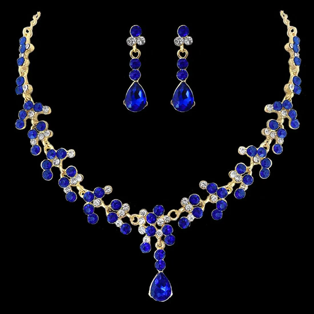 Prosy Bride Strass Collana e Orecchini Set Collana di Cristallo Bridal Party Wedding Jewelry Set per le Donne e le Ragazze (Blu) - immagine 4