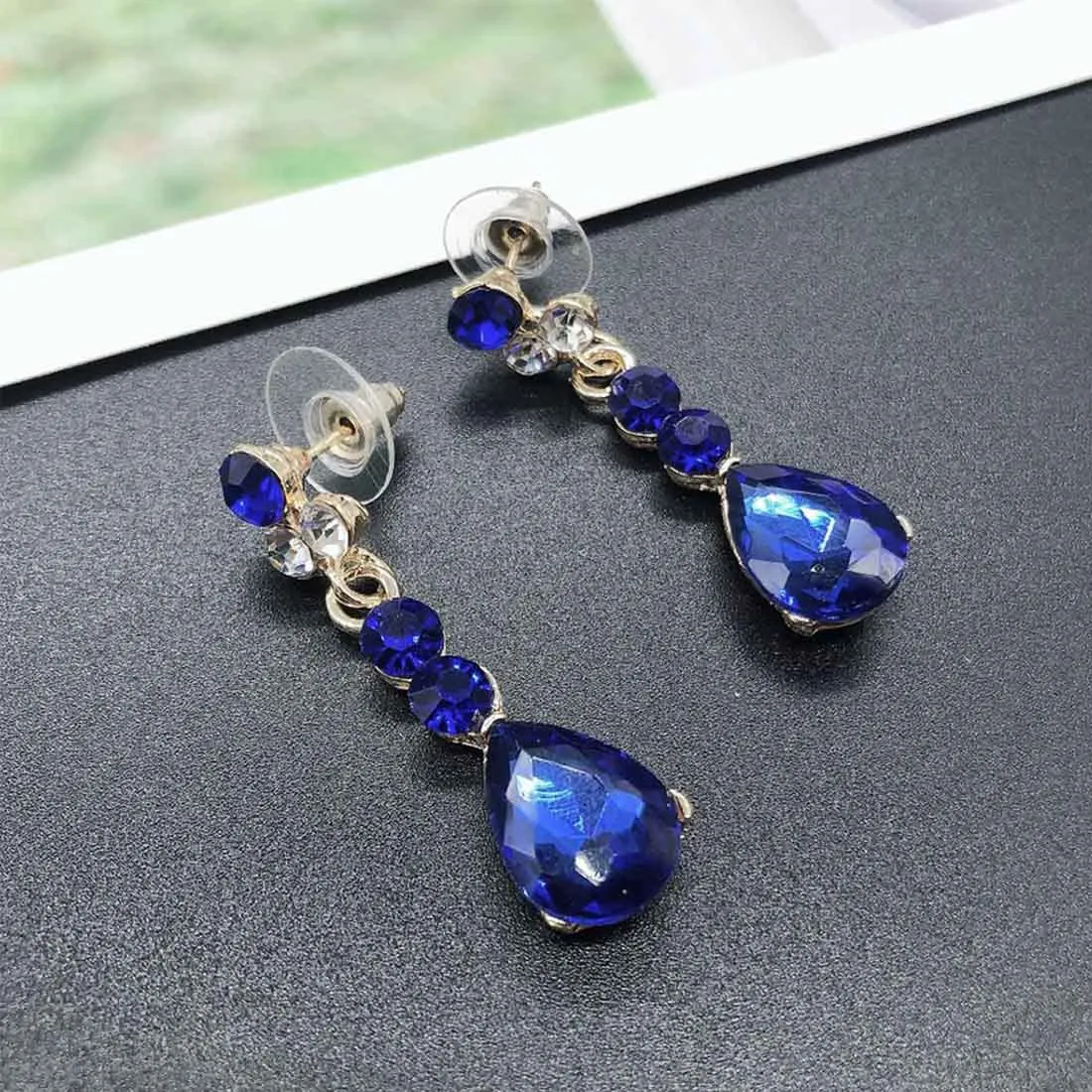 Prosy Bride Strass Collana e Orecchini Set Collana di Cristallo Bridal Party Wedding Jewelry Set per le Donne e le Ragazze (Blu) - immagine 6