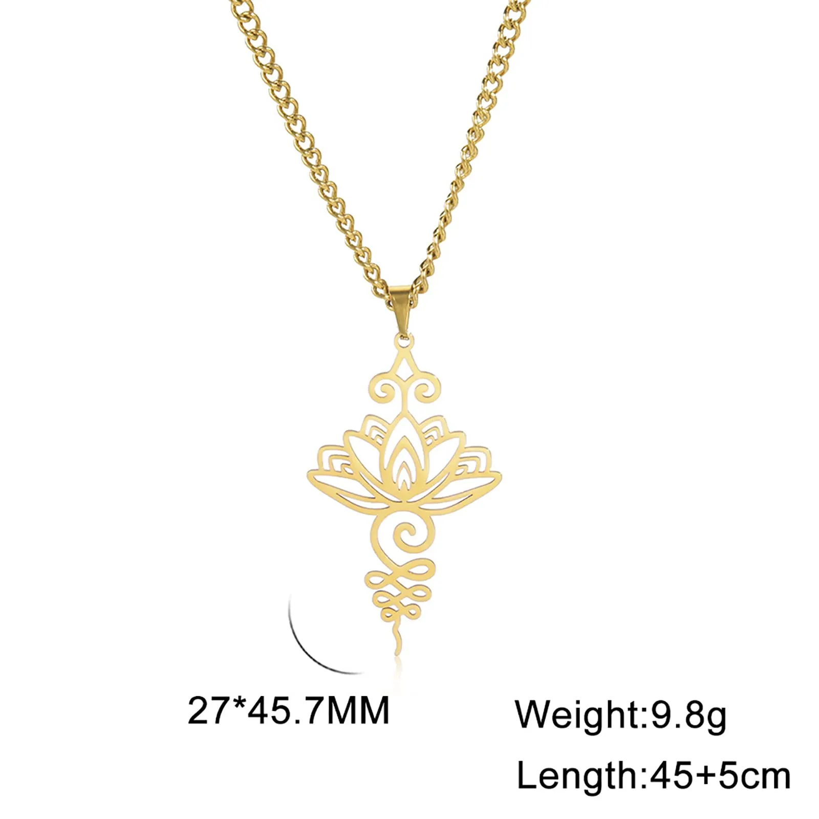 VASSAGO Collana con ciondolo a forma di fiore di loto Acciaio inossidabile Collana Unalome Lotus Chakra Simbolo Geometria Indù Ciondolo Lotus Gioielli Spirituale Regalo per Uomini Donne (Oro) - immagine 4