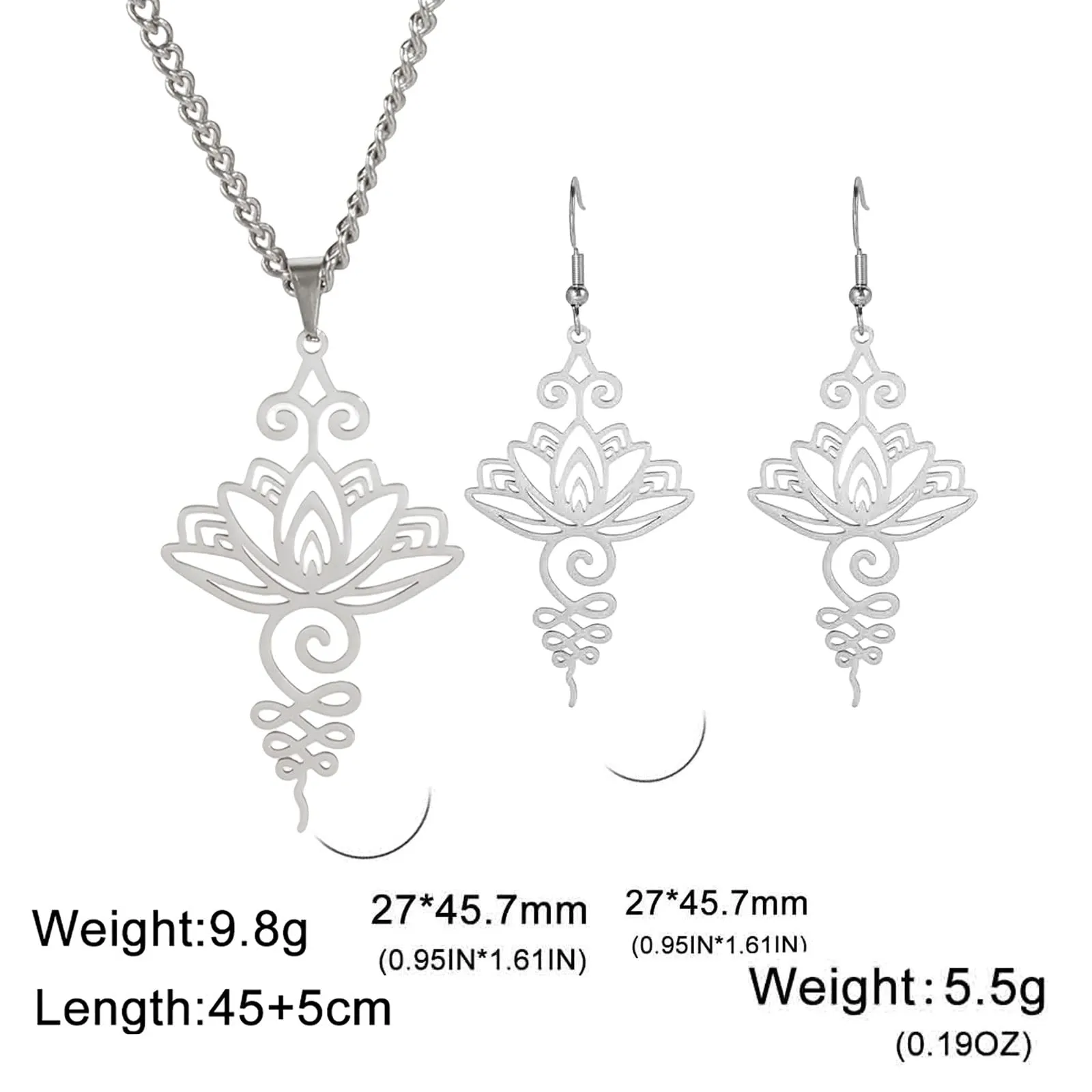 VASSAGO Ciondolo Fiore di Loto Collana in acciaio inox Unalome Collana di Loto Choker Simbolo Chakra Geometria Induista Ciondolo di Loto Gioielli Spirituali Regalo per Uomini Donne (Argento-Set) - immagine 6